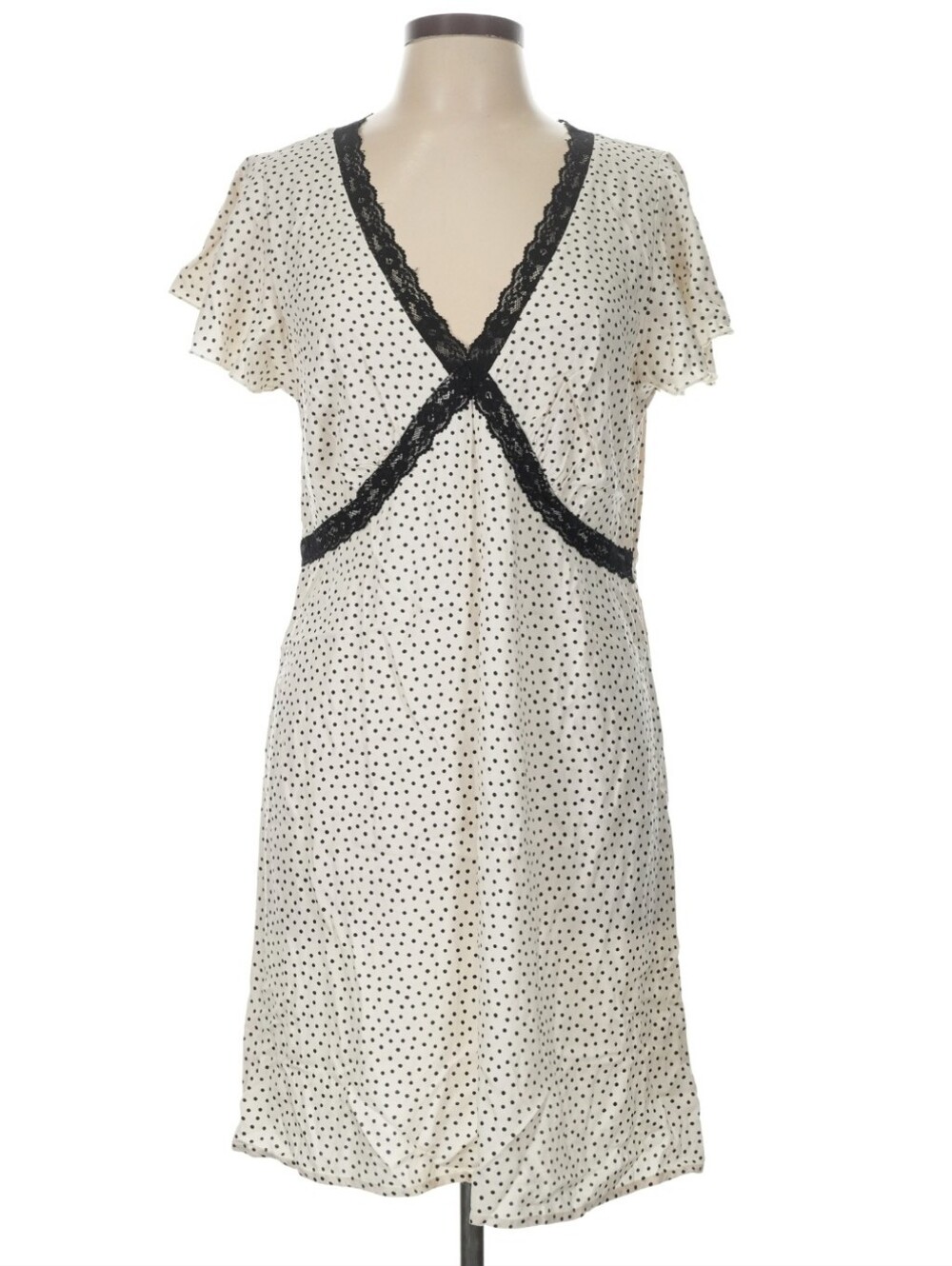 Old Navy Cream and Black Polka Dot Lace-Trim Dress